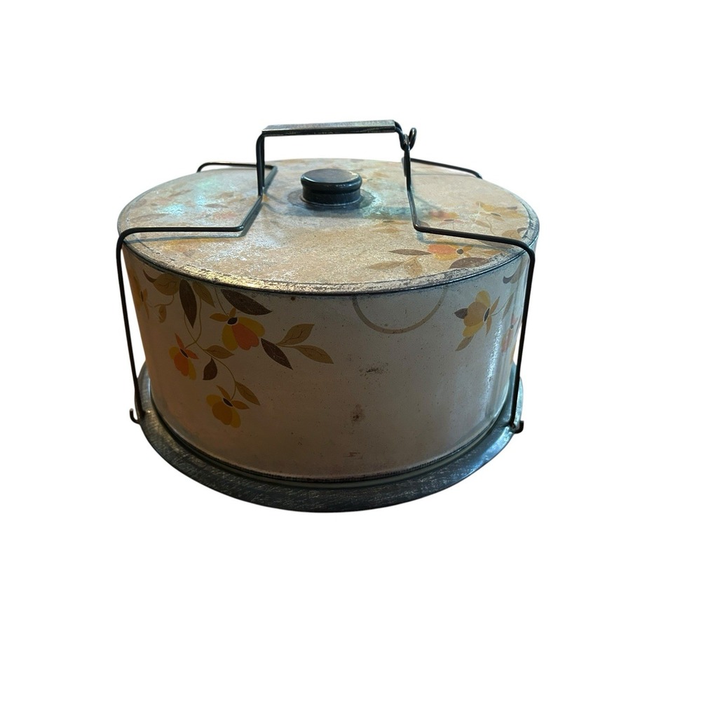 Vintage Tin Jewel Tea Company Autumn Leaf Round Cake Cover-Carrier.‎